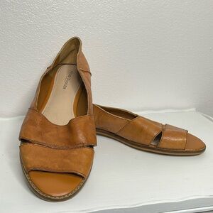 Kelsi Dagger Brown Leather Open-Toe Flats